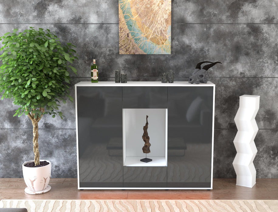 Highboard Malina, Grau Front (136x108x35cm) - Stil.Zeit Möbel GmbH