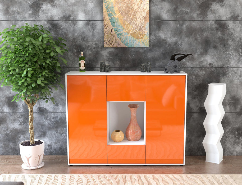 Highboard Manuela, Orange Front (136x108x35cm) - Stil.Zeit Möbel GmbH