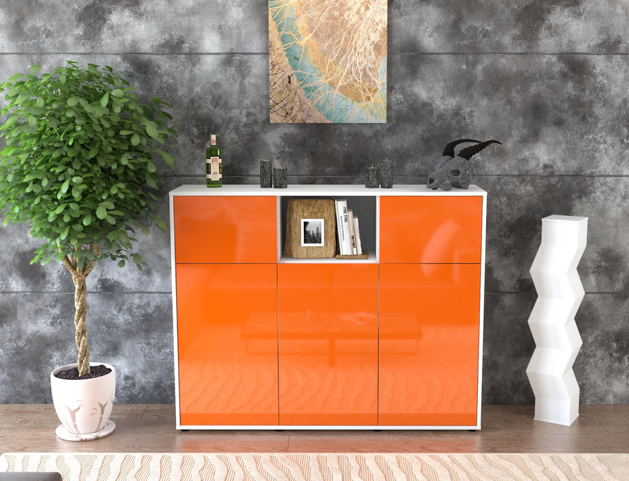 Highboard Melanie, Orange Front (136x108x35cm) - Stil.Zeit Möbel GmbH