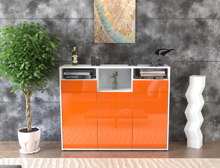 Highboard Melina, Orange Front (136x108x35cm) - Stil.Zeit Möbel GmbH
