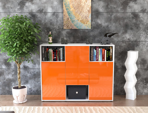 Highboard Momo, Orange Front (136x108x35cm) - Stil.Zeit Möbel GmbH