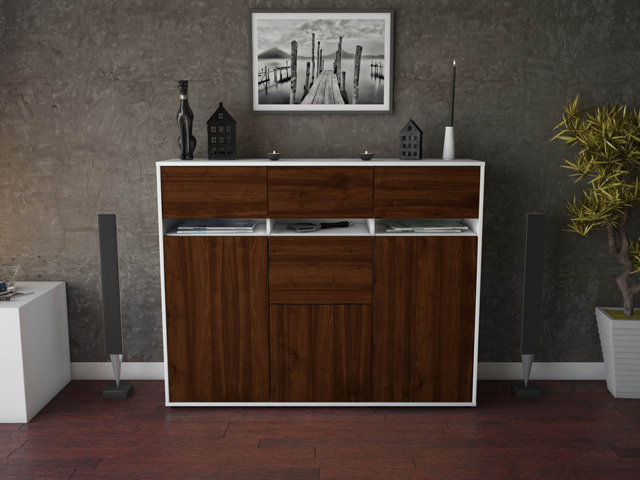 Highboard Neda, Walnuss Front (136x108x35cm) - Stil.Zeit Möbel GmbH