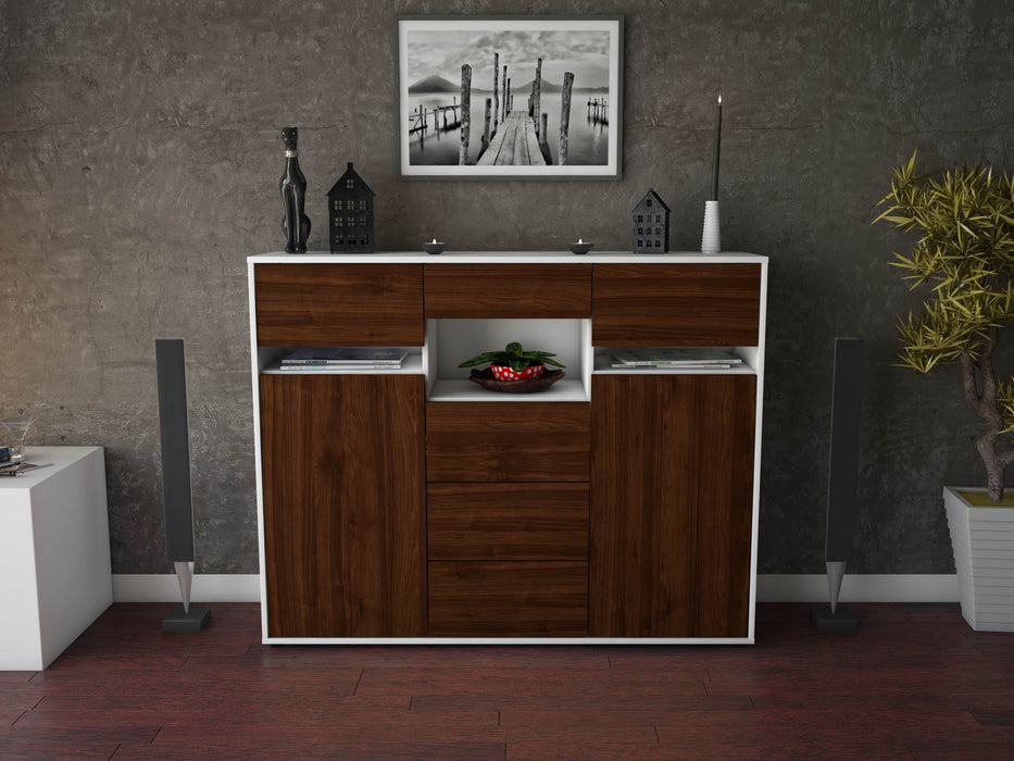 Highboard Nella, Walnuss Front (136x108x35cm) - Stil.Zeit Möbel GmbH