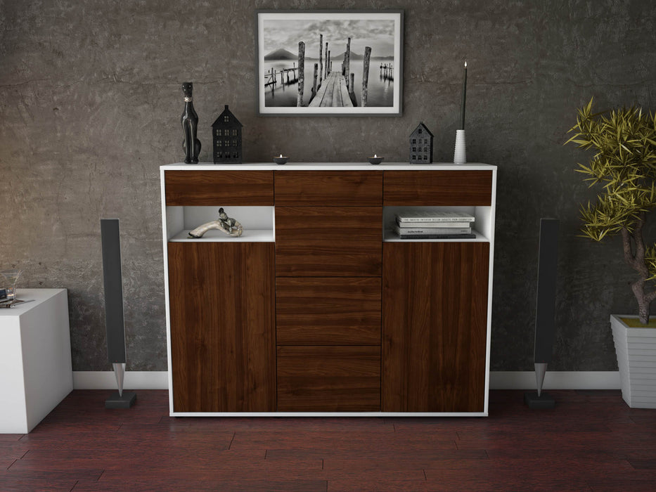 Highboard Nevia, Walnuss Front (136x108x35cm) - Stil.Zeit Möbel GmbH