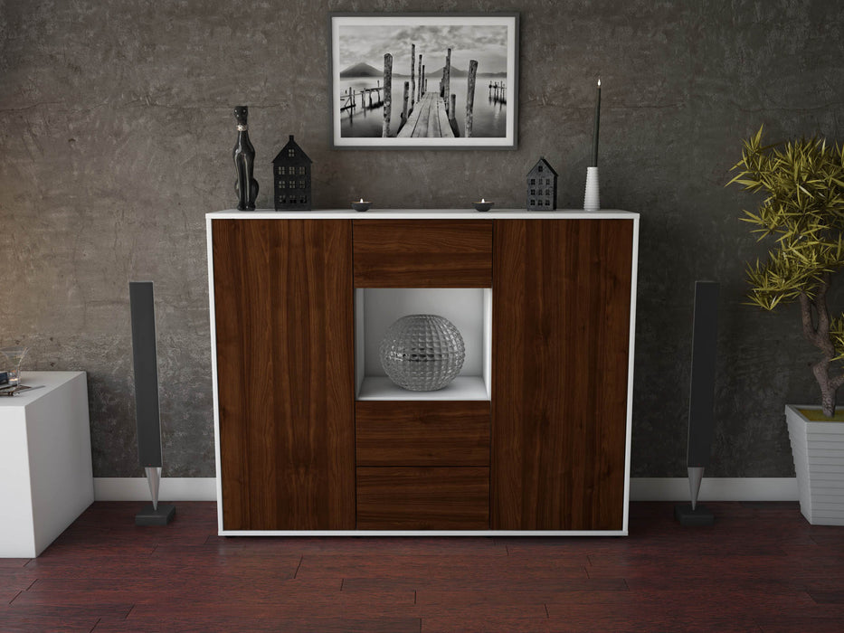 Highboard Noemi, Walnuss Front (136x108x35cm) - Stil.Zeit Möbel GmbH