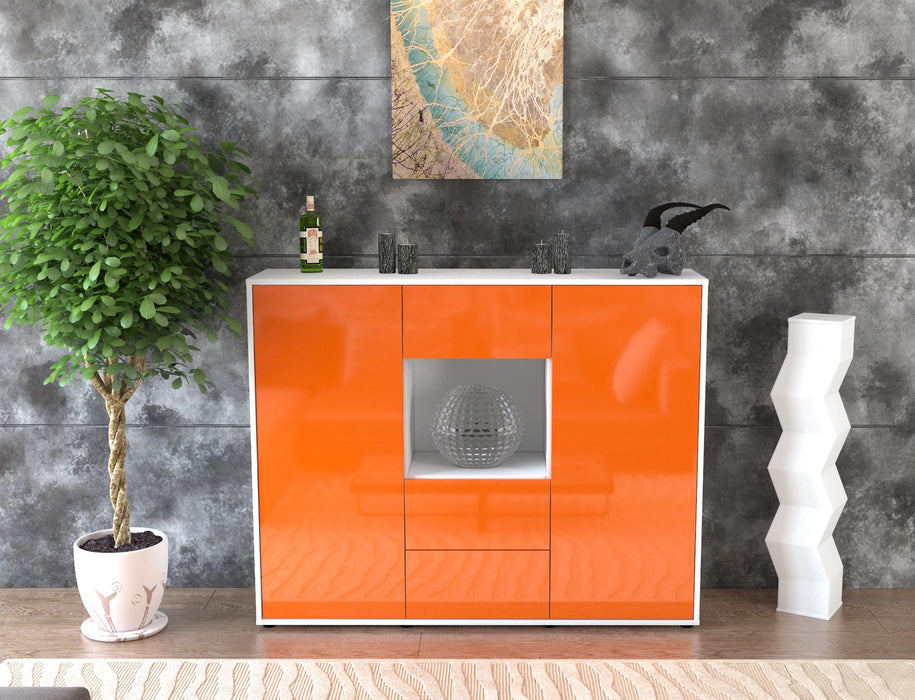 Highboard Noemi, Orange Front (136x108x35cm) - Stil.Zeit Möbel GmbH