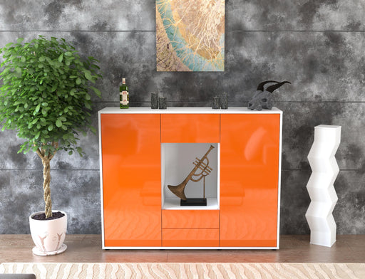 Highboard Norina, Orange Front (136x108x35cm) - Stil.Zeit Möbel GmbH