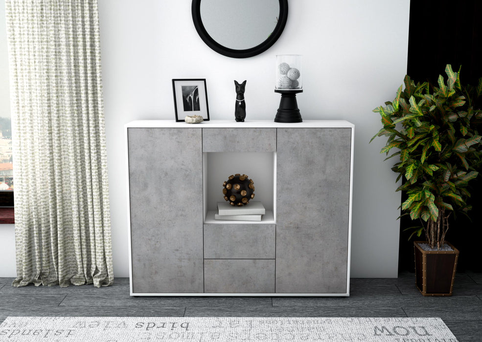 Highboard Ortensia, Beton Front (136x108x35cm) - Stil.Zeit Möbel GmbH