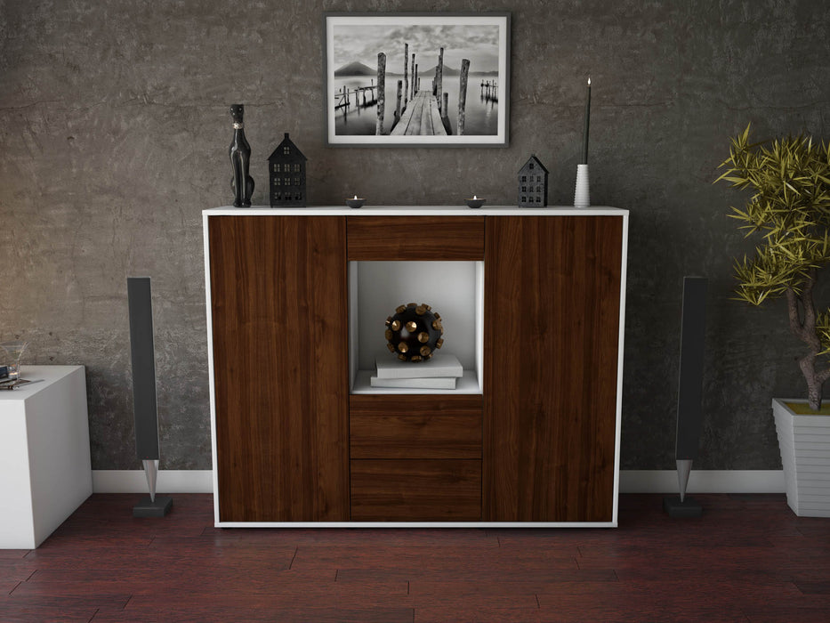 Highboard Ortensia, Walnuss Front (136x108x35cm) - Stil.Zeit Möbel GmbH