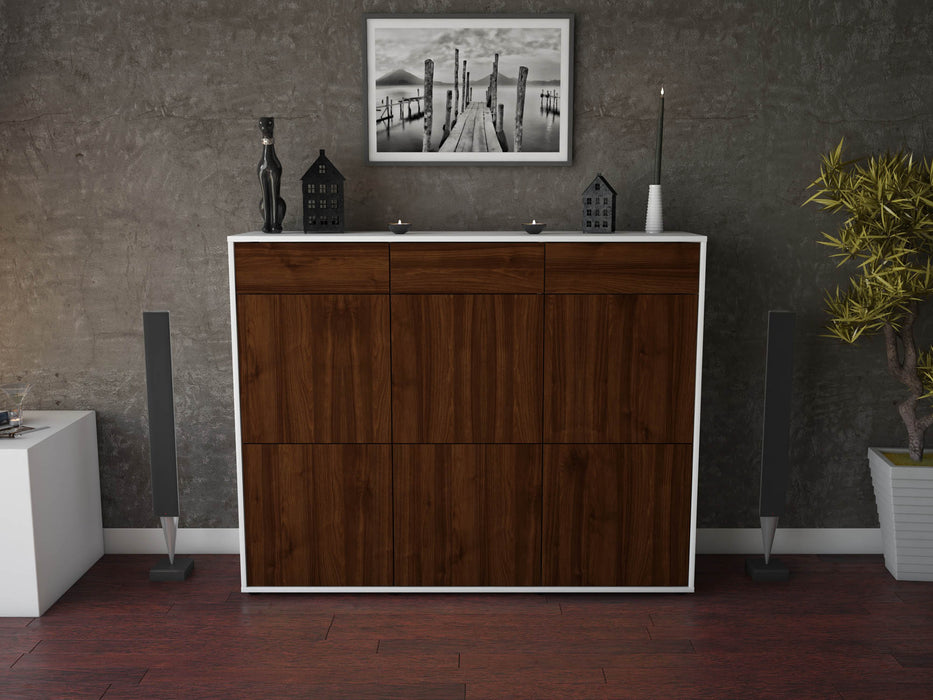 Highboard Santina, Walnuss Front (136x108x35cm) - Stil.Zeit Möbel GmbH