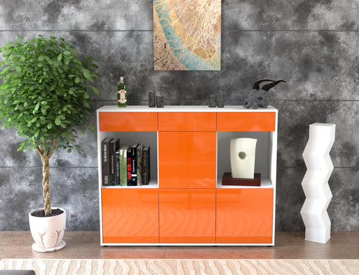 Highboard Selena, Orange Front (136x108x35cm) - Stil.Zeit Möbel GmbH