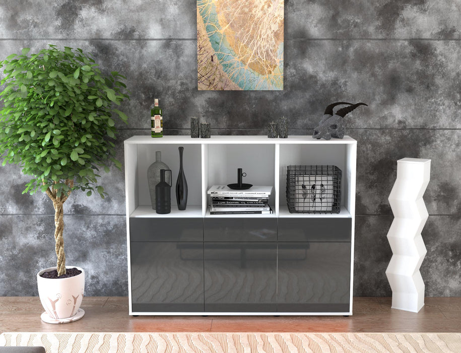 Highboard Selma, Grau Front (136x108x35cm) - Stil.Zeit Möbel GmbH