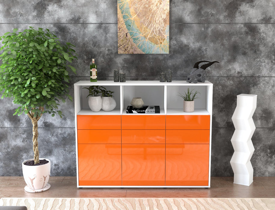 Highboard Serenella, Orange Front (136x108x35cm) - Stil.Zeit Möbel GmbH