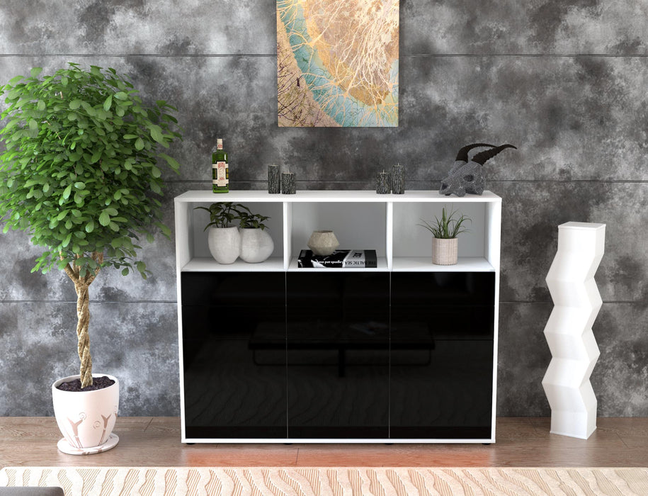 Highboard Serenella, Schwarz Front (136x108x35cm) - Stil.Zeit Möbel GmbH