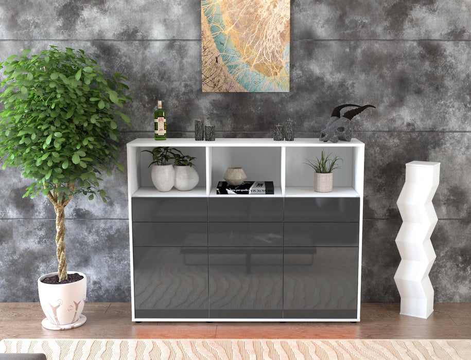 Highboard Serenella, Grau Front (136x108x35cm) - Stil.Zeit Möbel GmbH