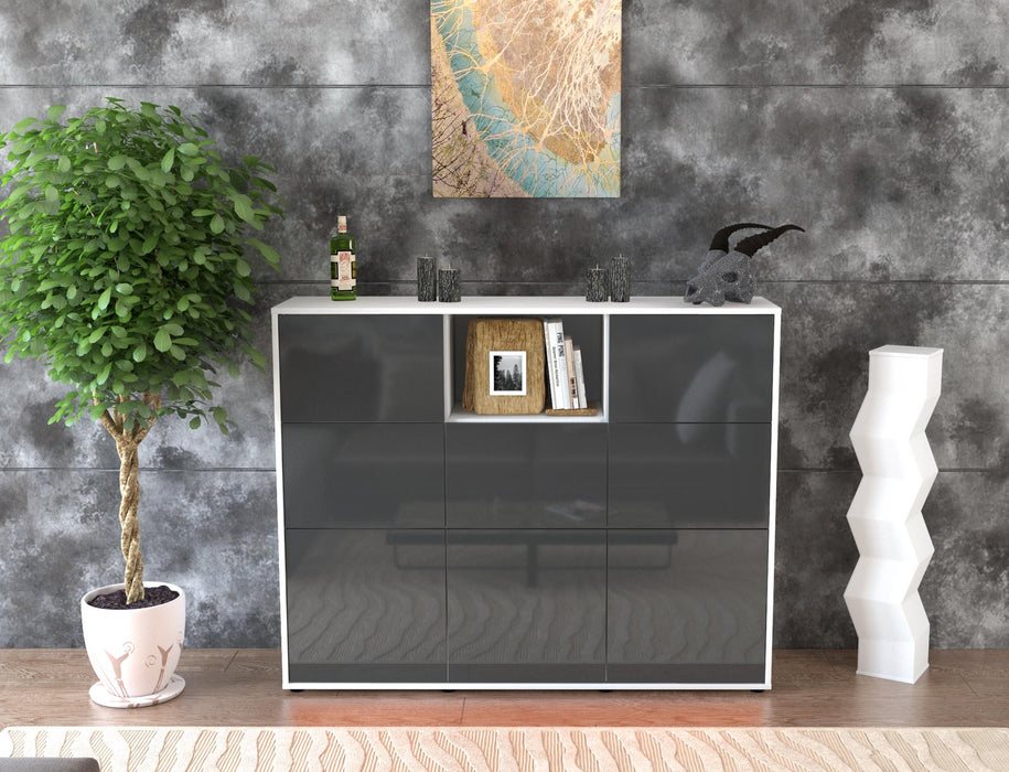 Highboard Simona, Grau Front (136x108x35cm) - Stil.Zeit Möbel GmbH