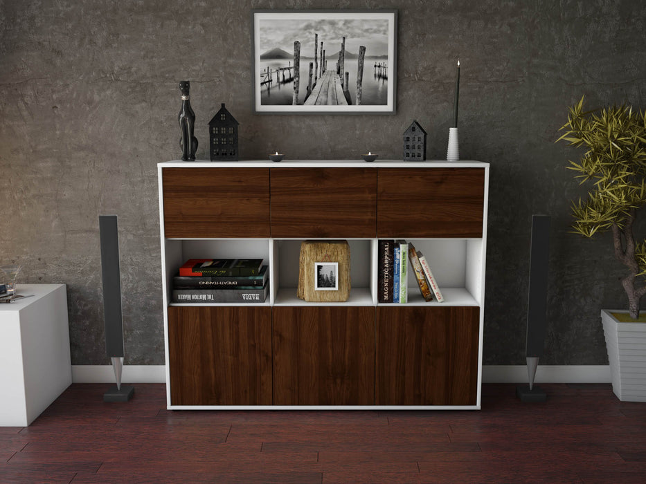 Highboard Sira, Walnuss Front (136x108x35cm) - Stil.Zeit Möbel GmbH