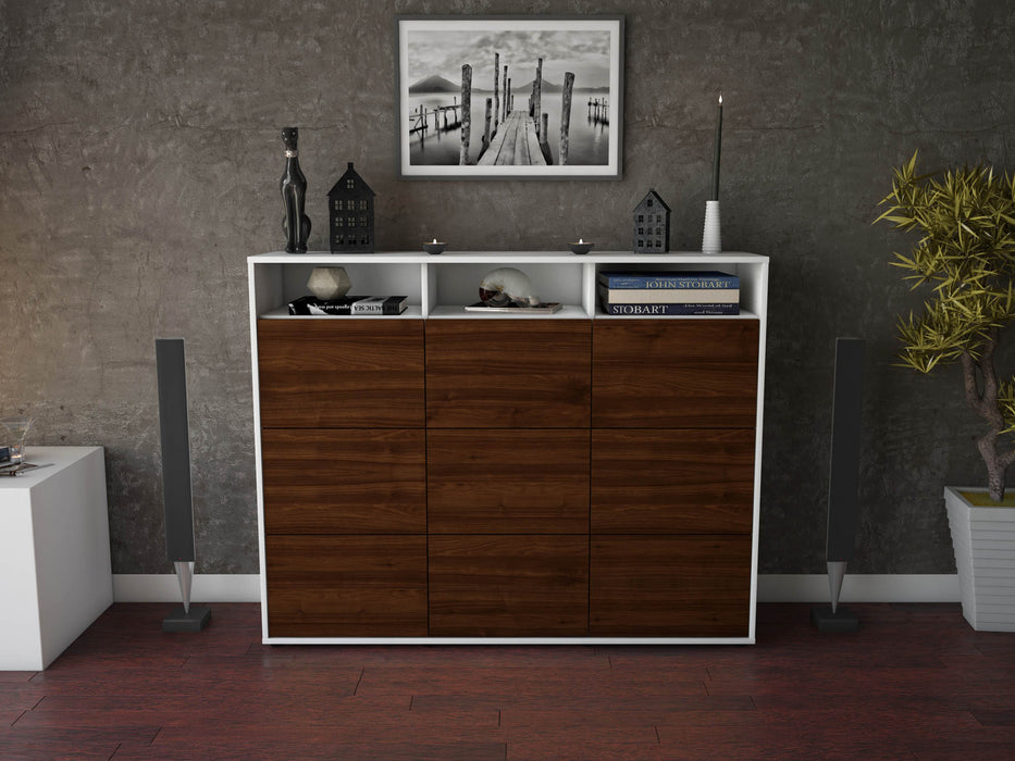 Highboard Sofia, Walnuss Front (136x108x35cm) - Stil.Zeit Möbel GmbH