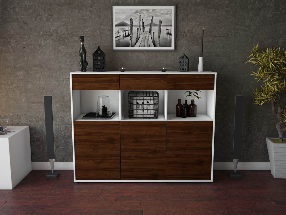 Highboard Stella, Walnuss Front (136x108x35cm) - Stil.Zeit Möbel GmbH