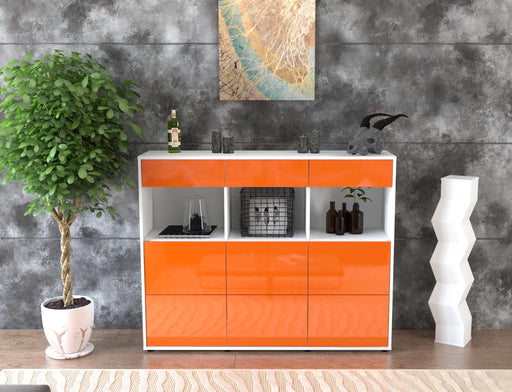 Highboard Stella, Orange Front (136x108x35cm) - Stil.Zeit Möbel GmbH