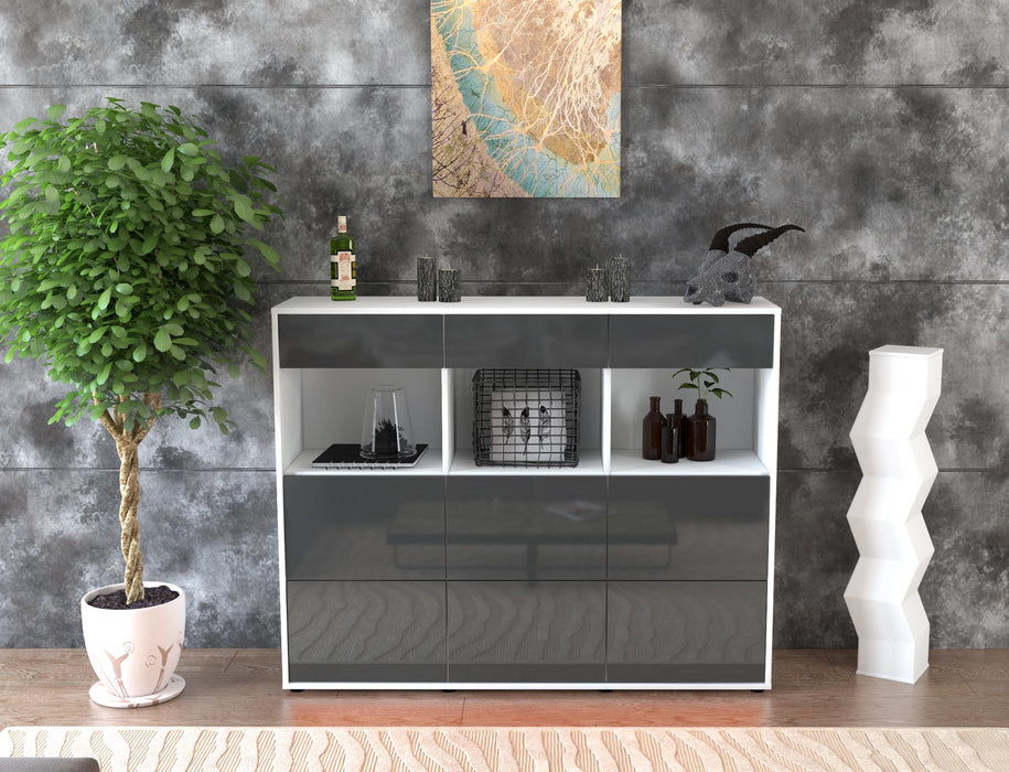 Highboard Stella, Grau Front (136x108x35cm) - Stil.Zeit Möbel GmbH