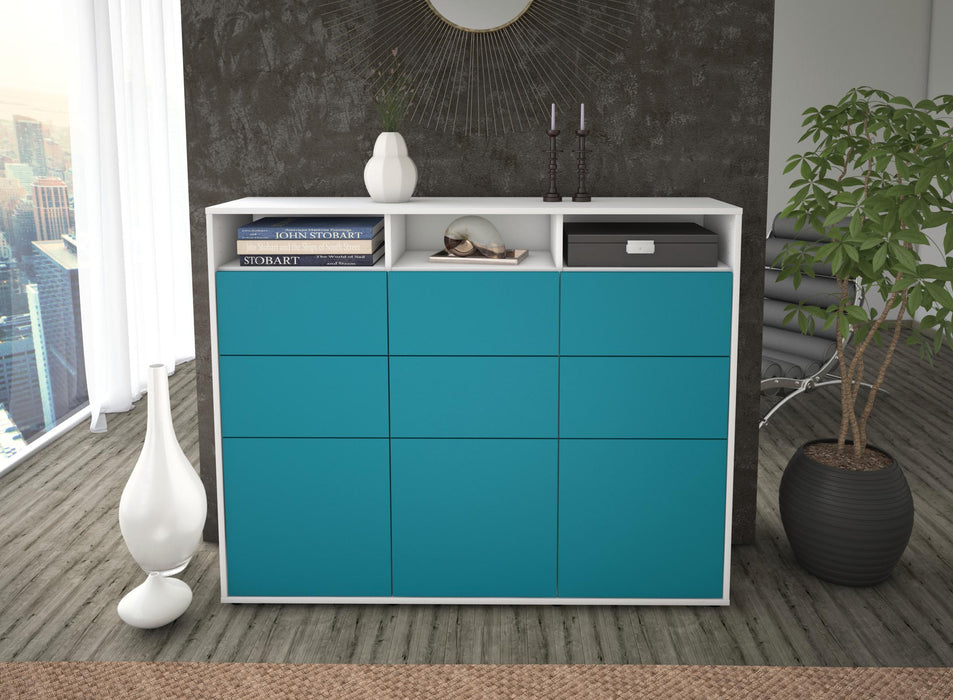 Highboard Tatiana, Türkis Front (136x108x35cm) - Stil.Zeit Möbel GmbH