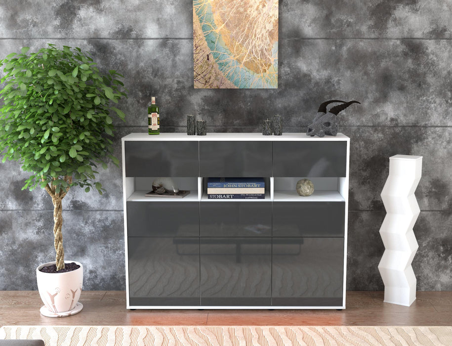 Highboard Teresa, Grau Front (136x108x35cm) - Stil.Zeit Möbel GmbH