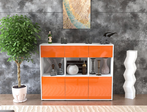 Highboard Tessa, Orange Front (136x108x35cm) - Stil.Zeit Möbel GmbH