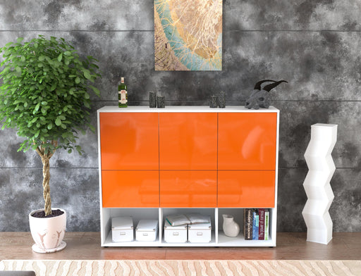 Highboard Zaccaria, Orange Front (136x108x35cm) - Stil.Zeit Möbel GmbH
