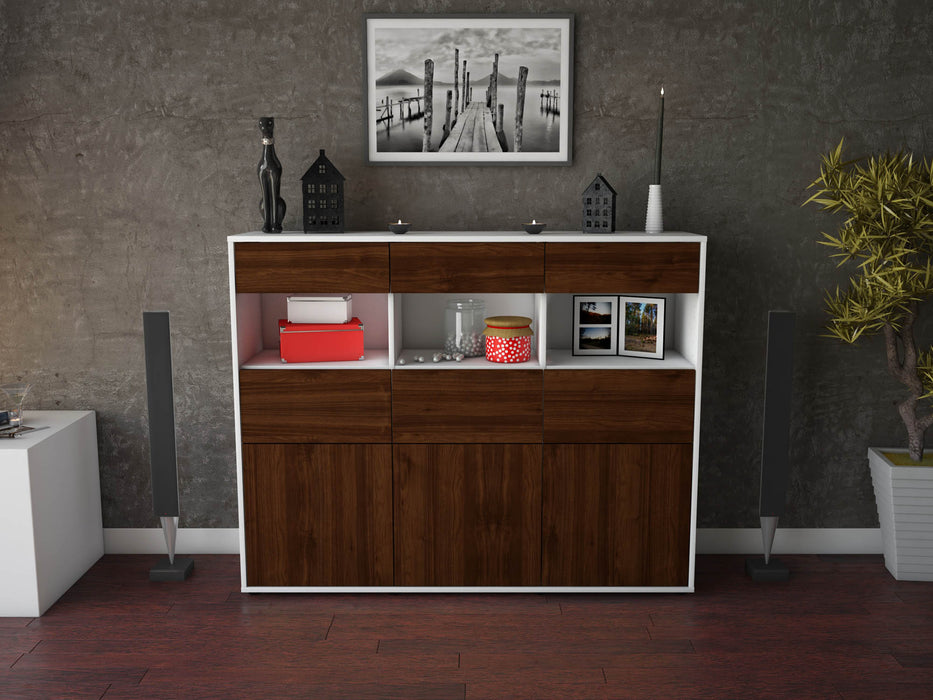 Highboard Tina, Walnuss Front (136x108x35cm) - Stil.Zeit Möbel GmbH