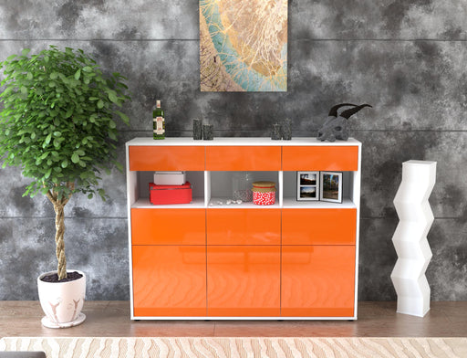 Highboard Tina, Orange Front (136x108x35cm) - Stil.Zeit Möbel GmbH
