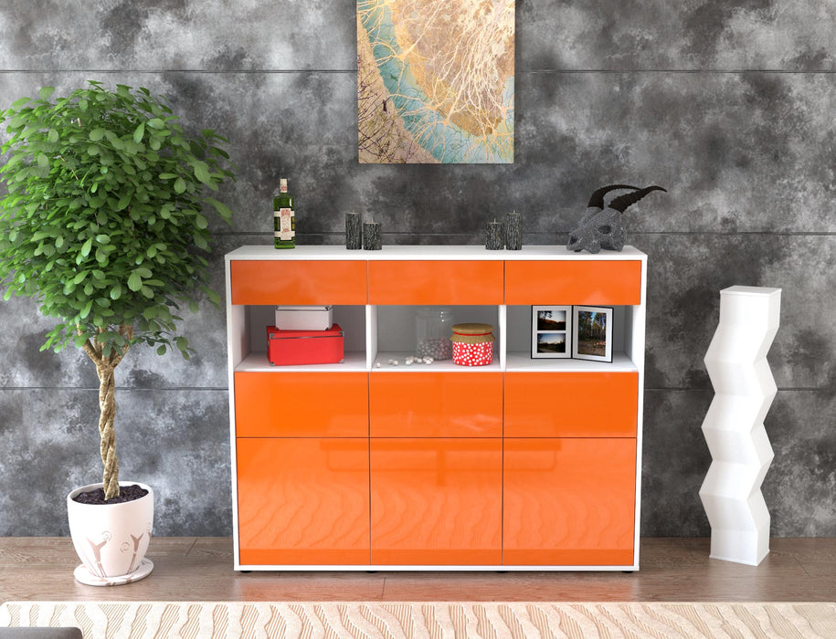 Highboard Tina, Orange Front (136x108x35cm) - Stil.Zeit Möbel GmbH