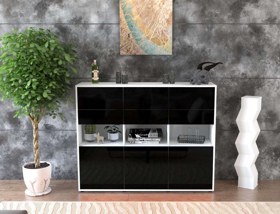 Highboard Tiziana, Schwarz Front (136x108x35cm) - Stil.Zeit Möbel GmbH