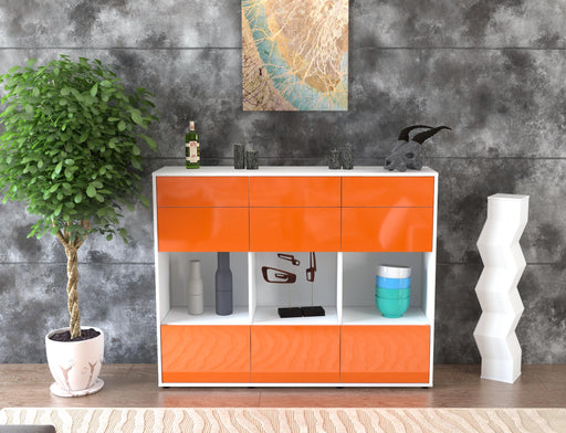 Highboard Tonja, Orange Front (136x108x35cm) - Stil.Zeit Möbel GmbH