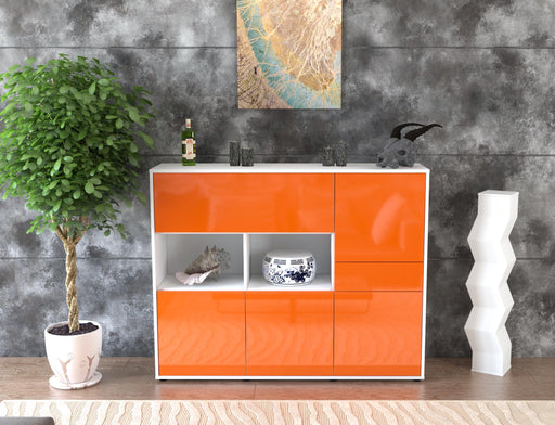 Highboard Valeria, Orange Front (136x108x35cm) - Stil.Zeit Möbel GmbH