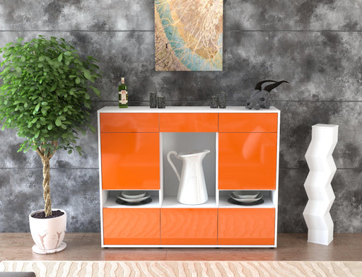 Highboard Viola, Orange Front (136x108x35cm) - Stil.Zeit Möbel GmbH