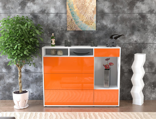 Highboard Viona, Orange Front (136x108x35cm) - Stil.Zeit Möbel GmbH