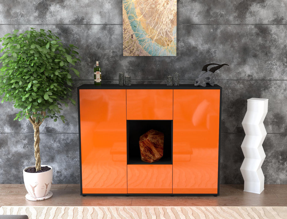 Highboard Mali, Orange Front (136x108x35cm) - Stil.Zeit Möbel GmbH