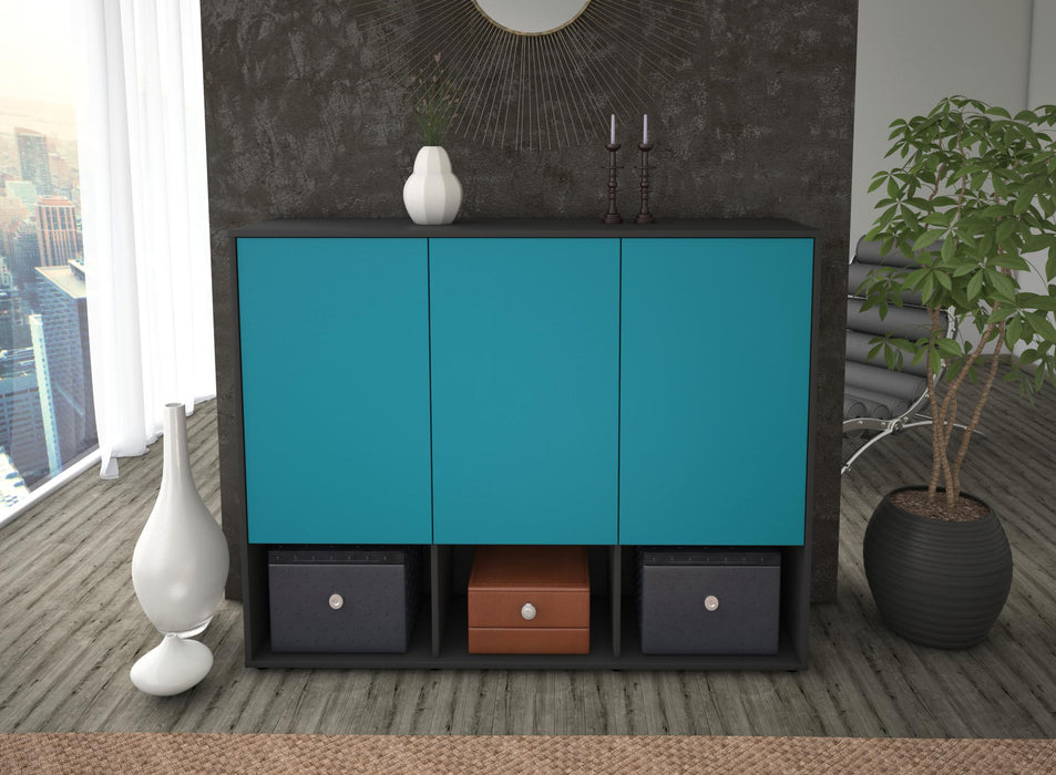 Highboard Mea, Türkis Front (136x108x35cm) - Stil.Zeit Möbel GmbH