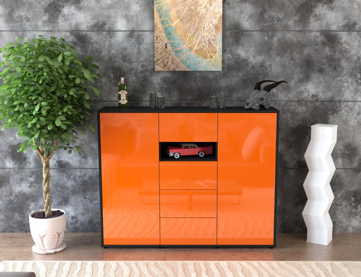 Highboard Noe, Orange Front (136x108x35cm) - Stil.Zeit Möbel GmbH