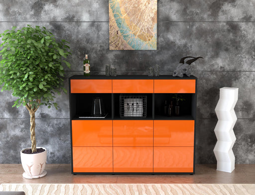 Highboard Stella, Orange Front (136x108x35cm) - Stil.Zeit Möbel GmbH