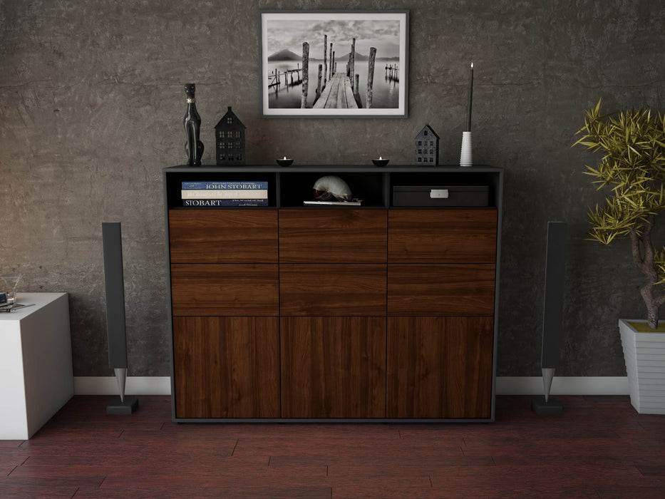 Highboard Tatiana, Walnuss Front (136x108x35cm) - Stil.Zeit Möbel GmbH