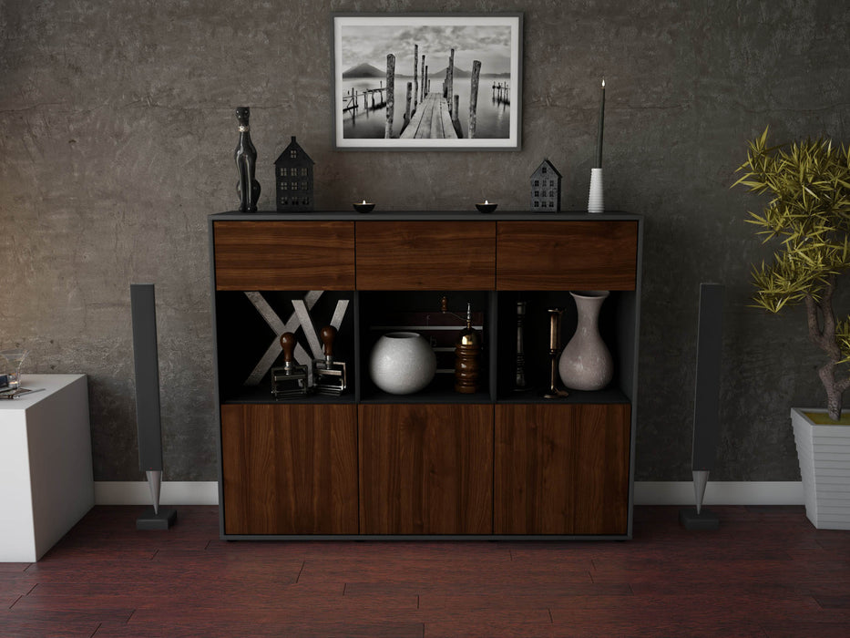 Highboard Tessa, Walnuss Front (136x108x35cm) - Stil.Zeit Möbel GmbH