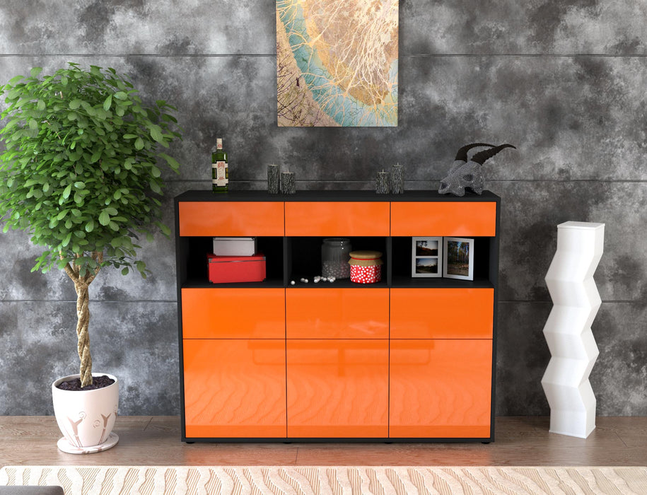 Highboard Tina, Orange Front (136x108x35cm) - Stil.Zeit Möbel GmbH