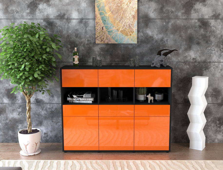Highboard Tizia, Orange Front (136x108x35cm) - Stil.Zeit Möbel GmbH