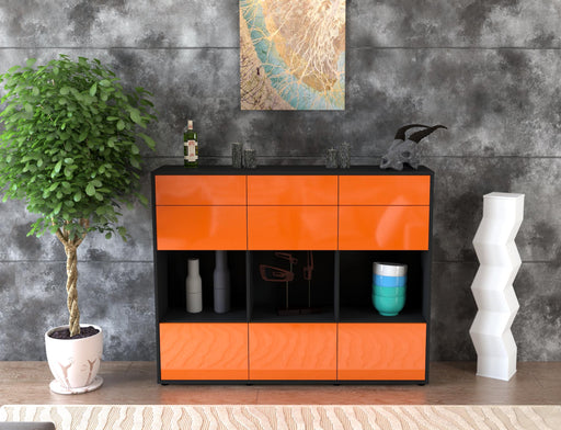 Highboard Tonja, Orange Front (136x108x35cm) - Stil.Zeit Möbel GmbH