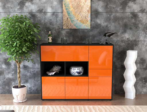 Highboard Valeria, Orange Front (136x108x35cm) - Stil.Zeit Möbel GmbH