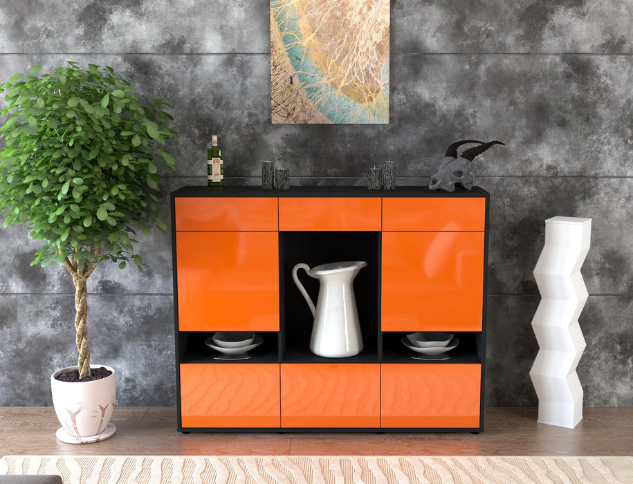 Highboard Viola, Orange Front (136x108x35cm) - Stil.Zeit Möbel GmbH