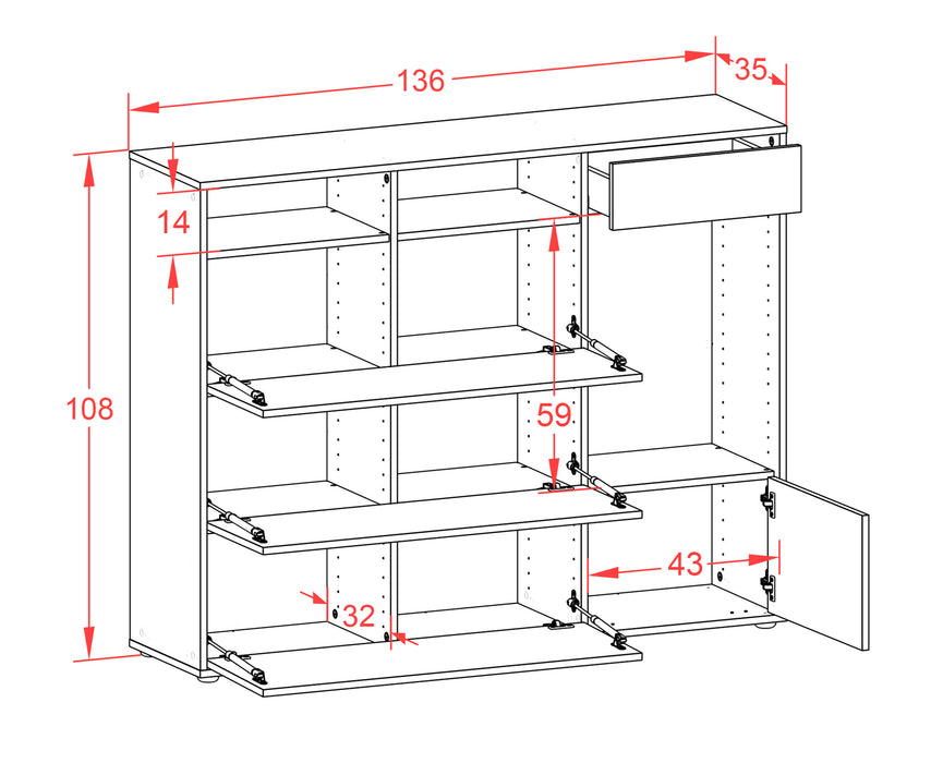 Highboard Viona, Beton Maße (136x108x35cm) - Stil.Zeit Möbel GmbH
