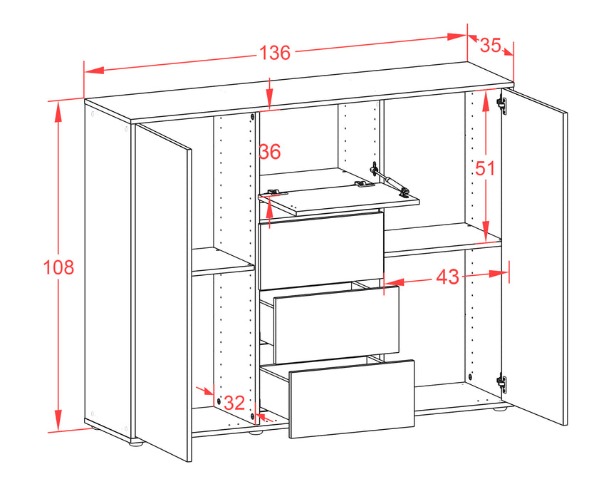 Highboard Nikola, Beton Maße (136x108x35cm) - Stil.Zeit Möbel GmbH